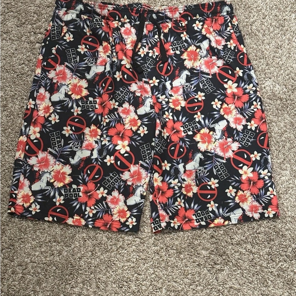 Marvel Comics Deadpool Floral All Over Print Sleep Lounge Jam Mesh Shorts